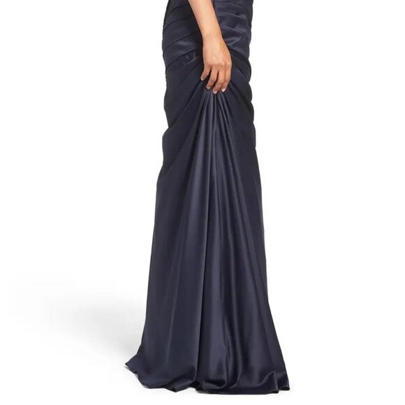 La Femme Navy Blue Embellished Lace & Satin Trumpet Gown - Picture 6 of 7